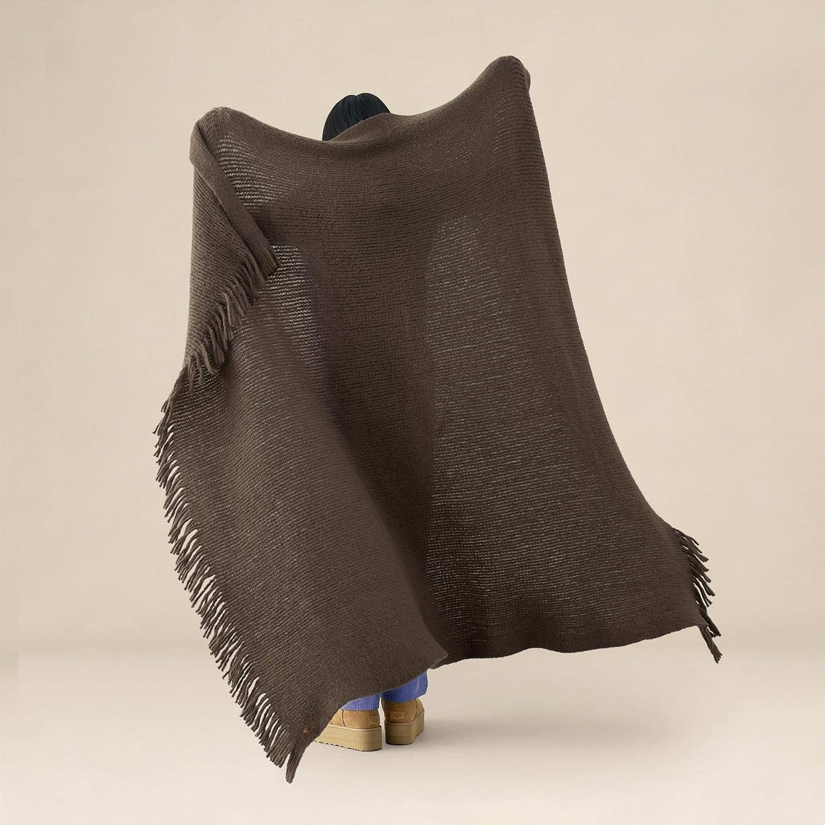 Dark Brown Faux Mohair Throw Blanket