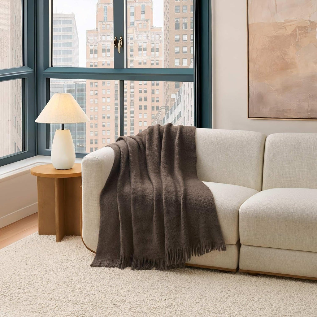 Dark Brown Faux Mohair Throw Blanket
