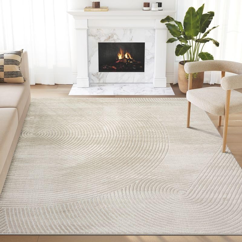 Neutral Geometric Circle Area Rug