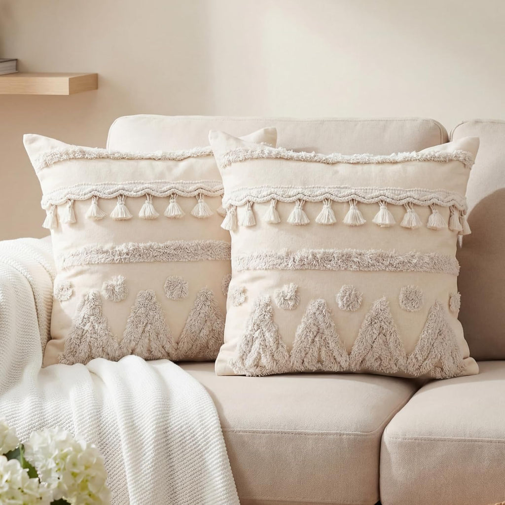 Beige Boho Textured Pillow Covers
