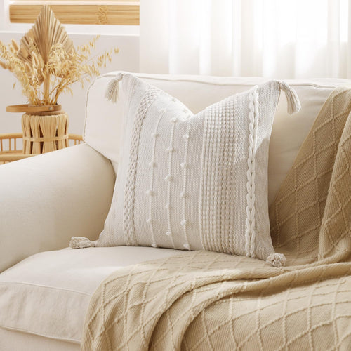 Beige Boho Textured Pillow Cover