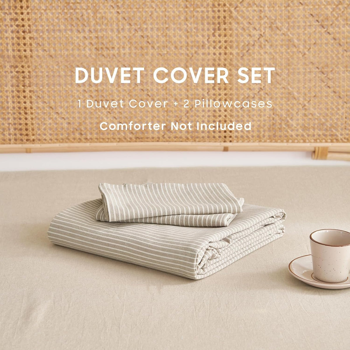 Tan Striped Washed Cotton Duvet Cover Set