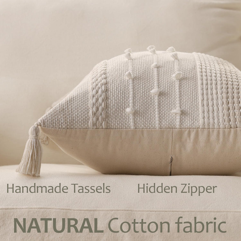 Beige Boho Textured Pillow Cover
