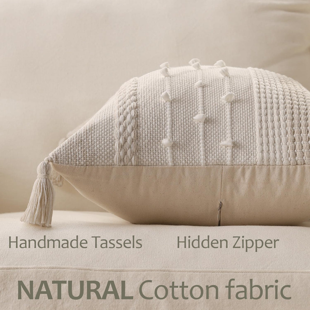 Beige Boho Textured Pillow Cover