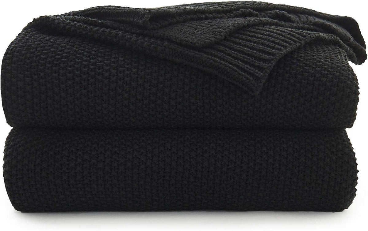 Black Cable Knit Throw Blanket