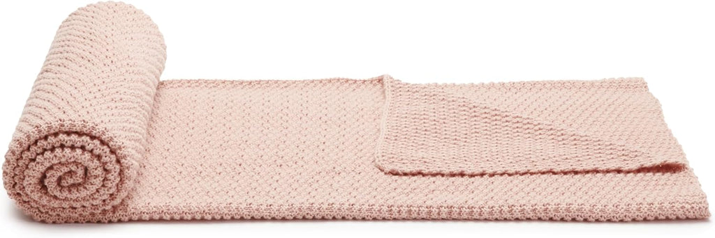 Dusty Rose Cable Knit Throw Blanket