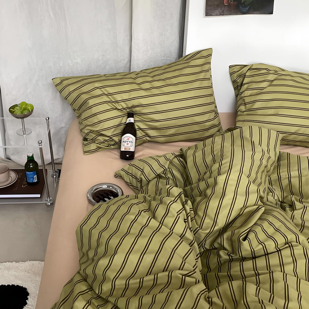 Olive Taupe Striped Duvet Cover Set