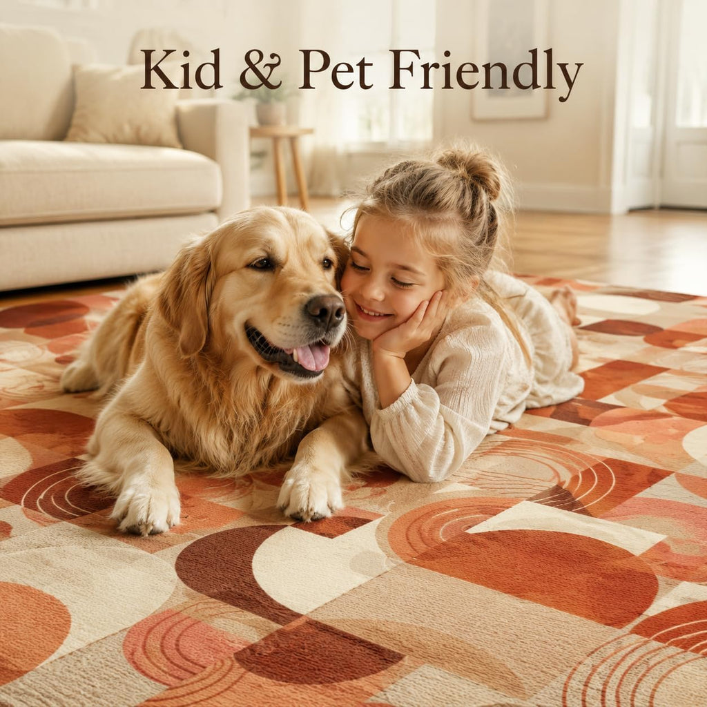 Washable Terracotta Geometric Area Rug