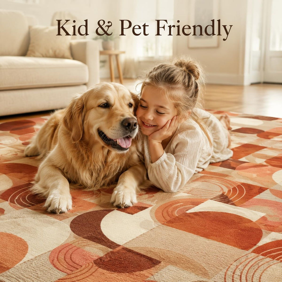 Washable Terracotta Geometric Area Rug