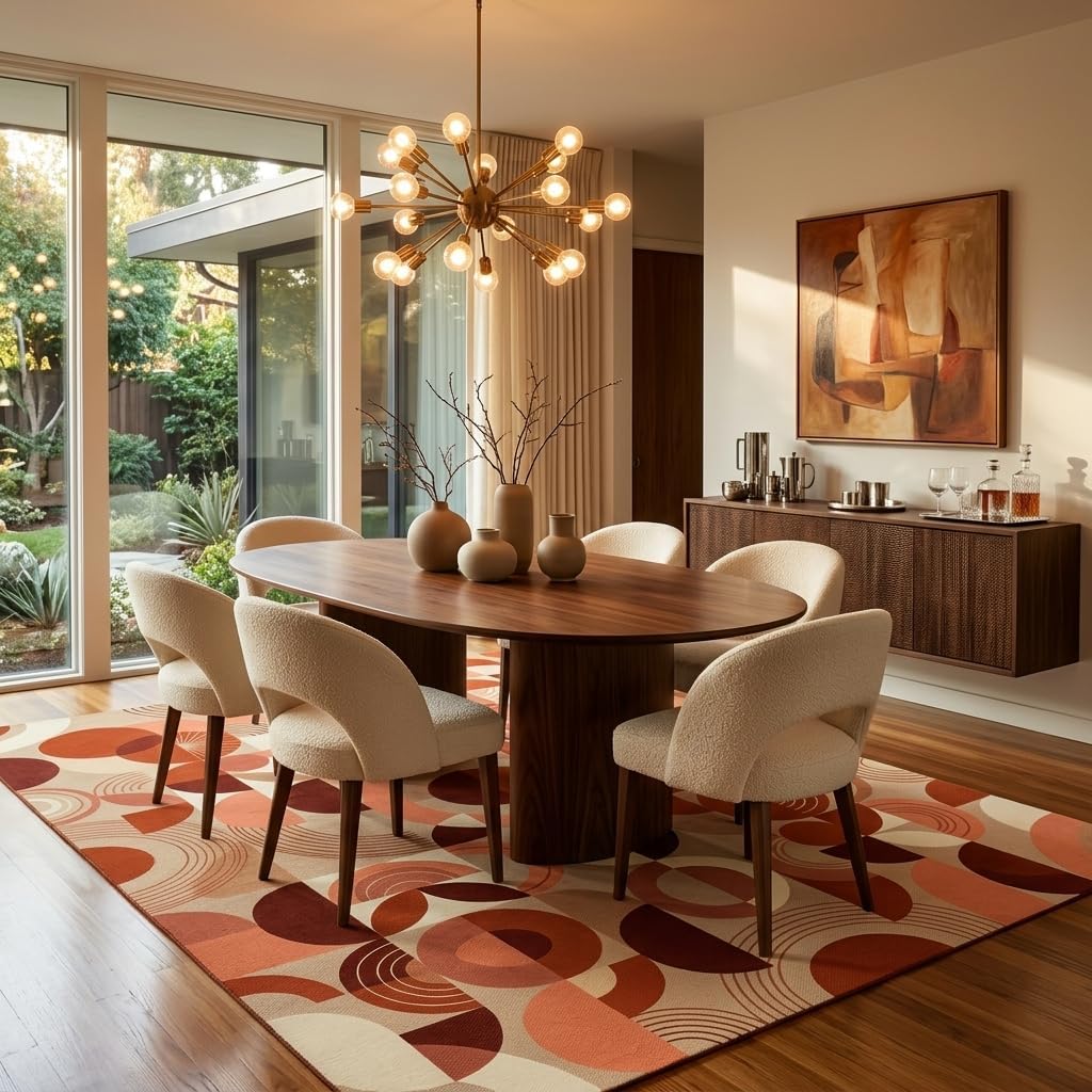 Washable Terracotta Geometric Area Rug