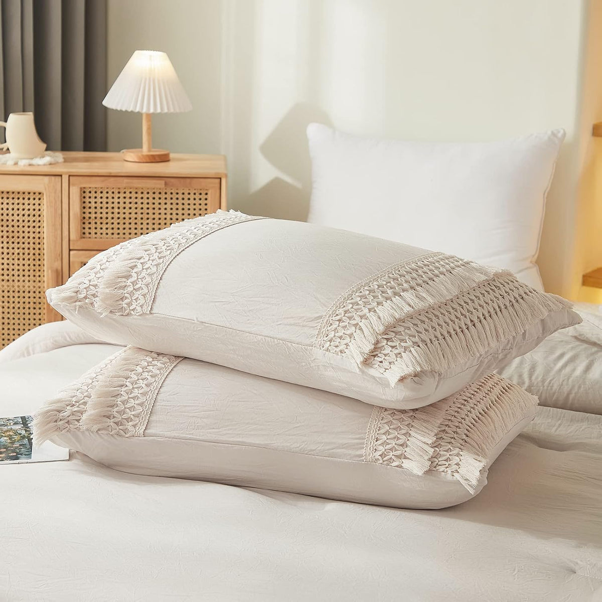 Beige Macrame Boho Pillow Covers