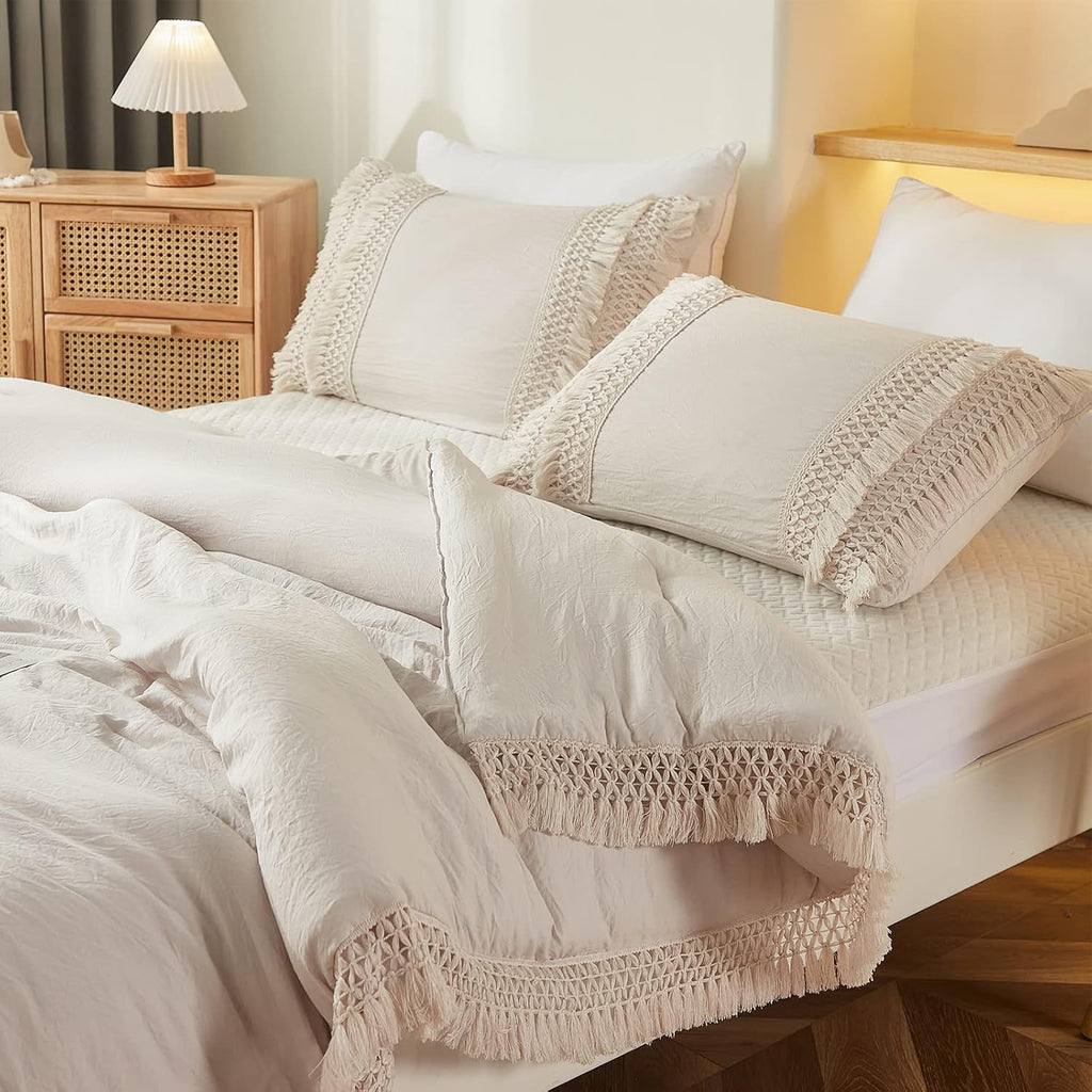Beige Macrame Boho Pillow Covers