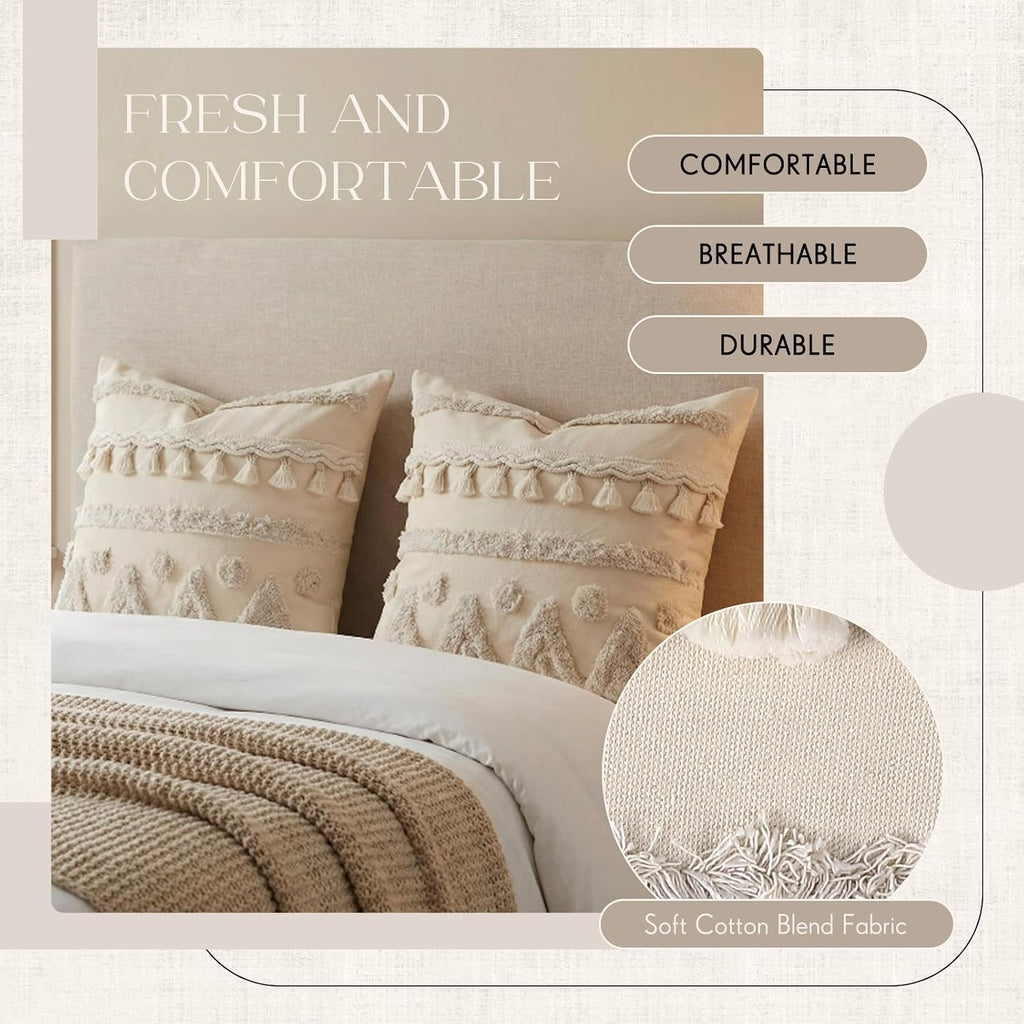 Beige Boho Textured Pillow Covers