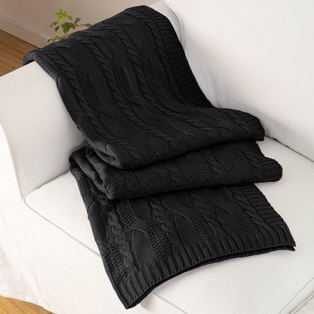 Black Cable Knit Throw Blanket
