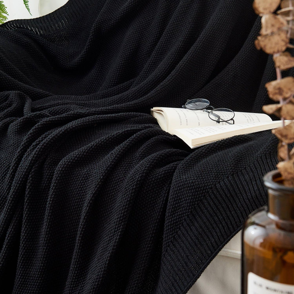 Black Cable Knit Throw Blanket