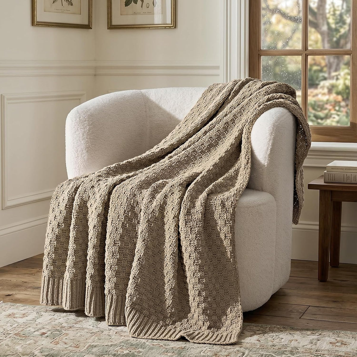 Taupe Chunky Chenille Throw Blanket