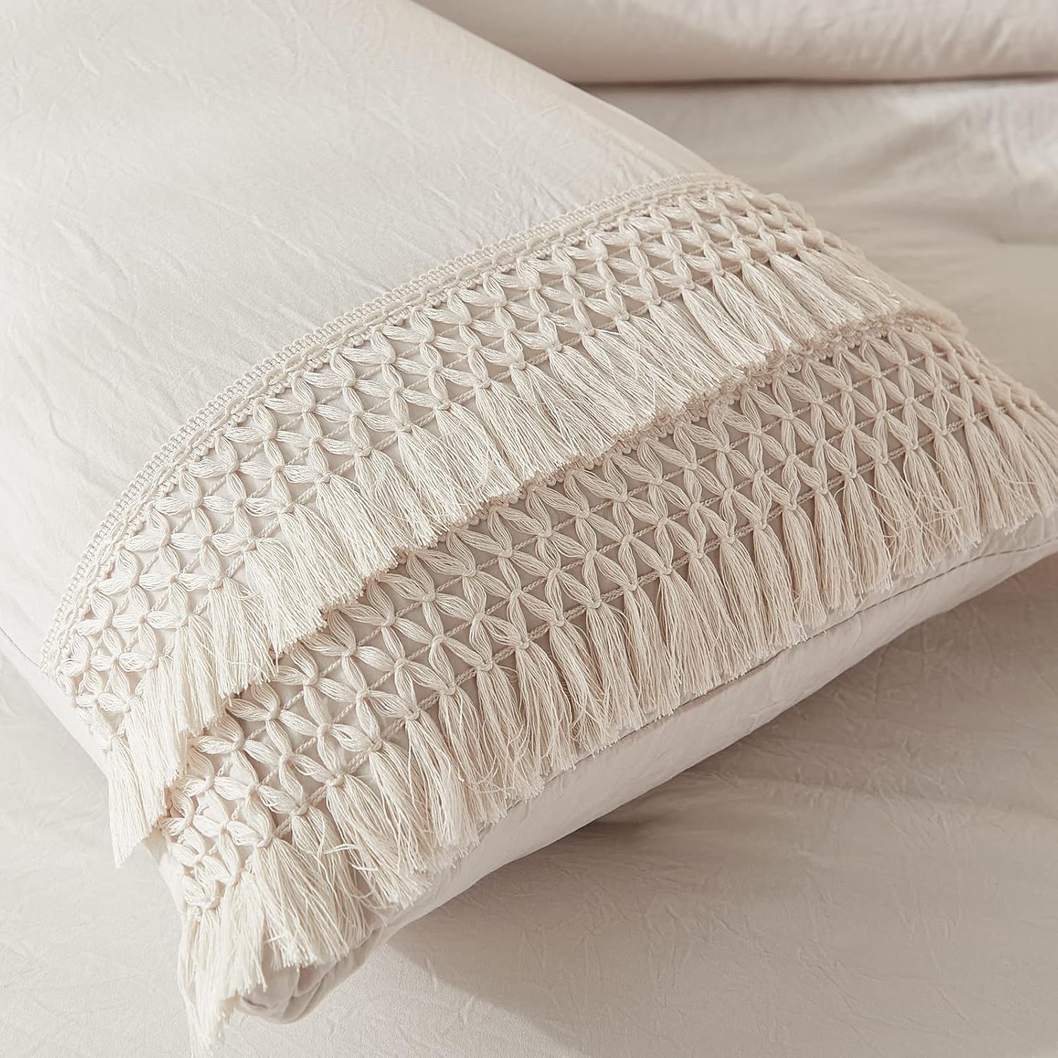 Beige Macrame Boho Pillow Covers