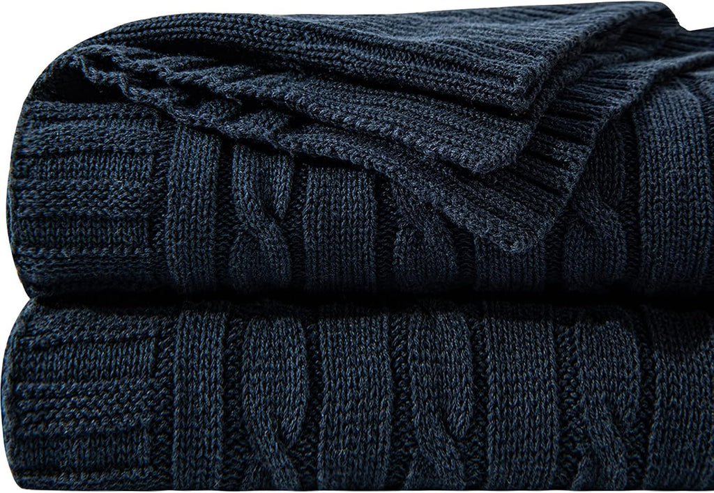 Navy Cable Knit Throw Blanket