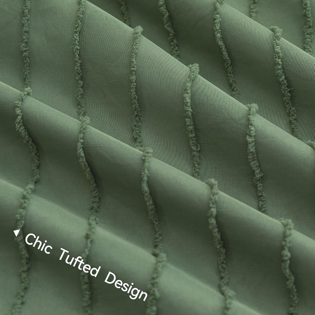 Green Striped Tufted Duvet Cover Set
