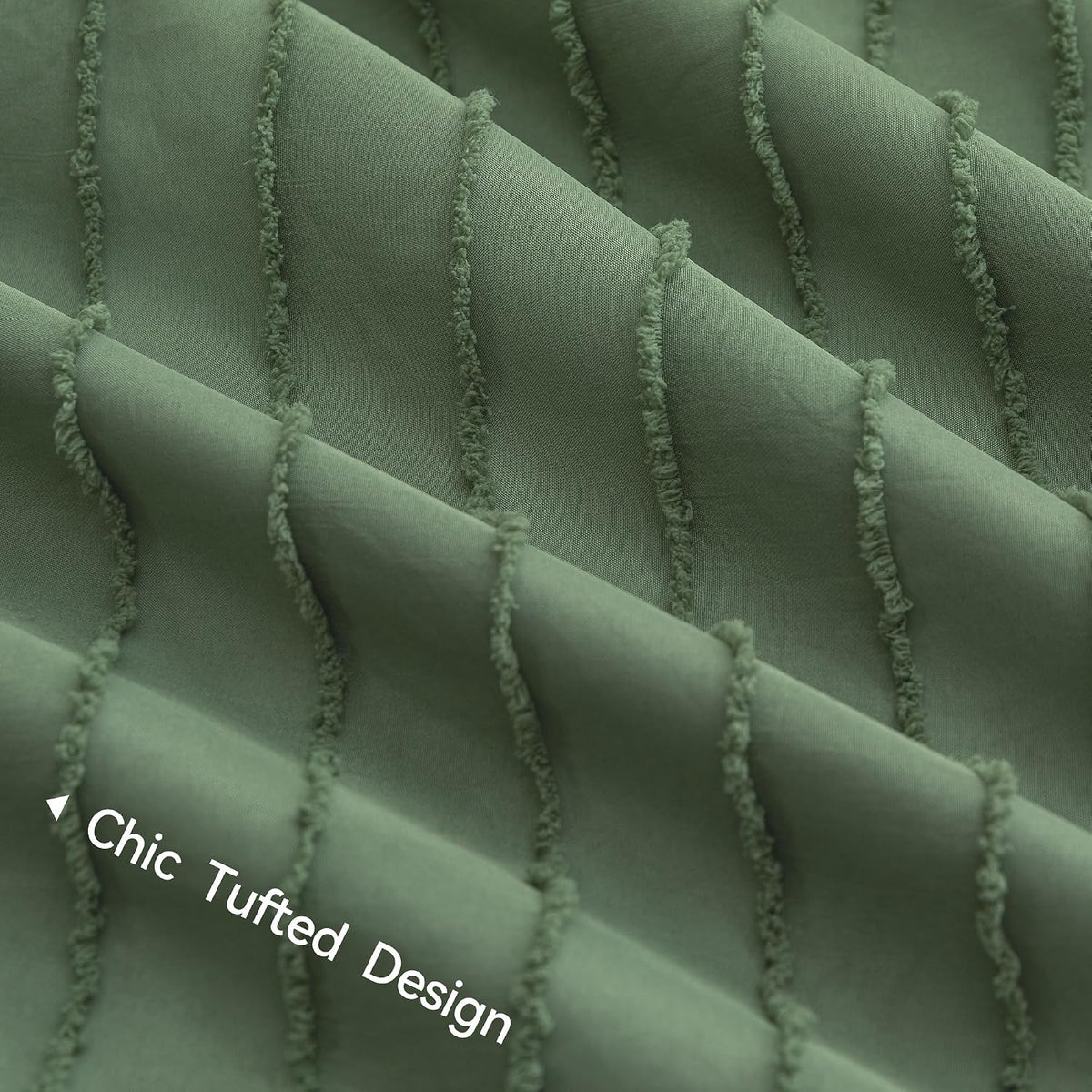 Green Striped Tufted Duvet Cover Set