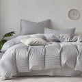 Grey Striped Cotton Duvet Cover Set
