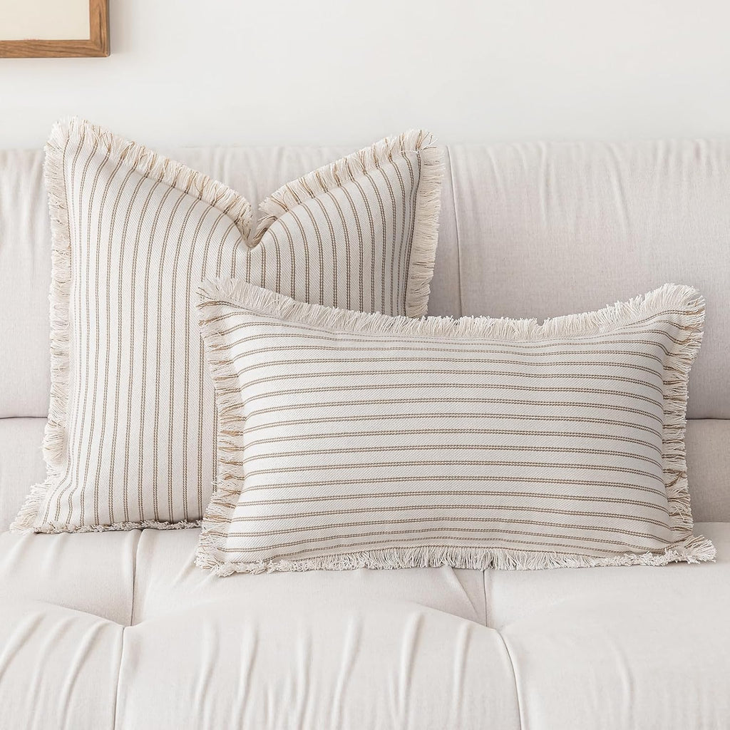 Khaki Boho Fringe Pillow Covers