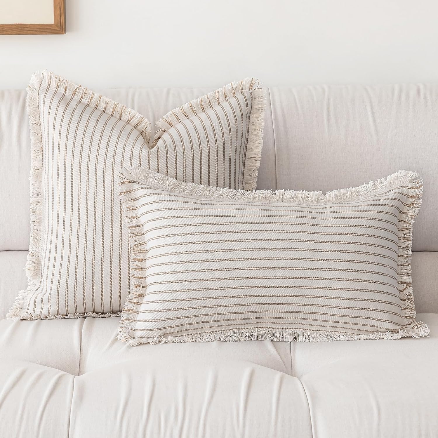 Khaki Boho Fringe Pillow Covers