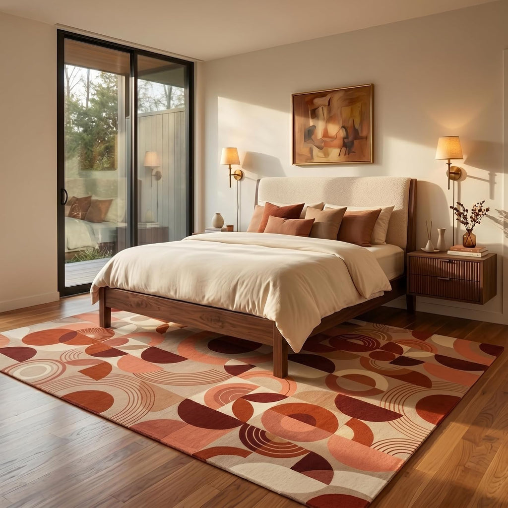 Washable Terracotta Geometric Area Rug