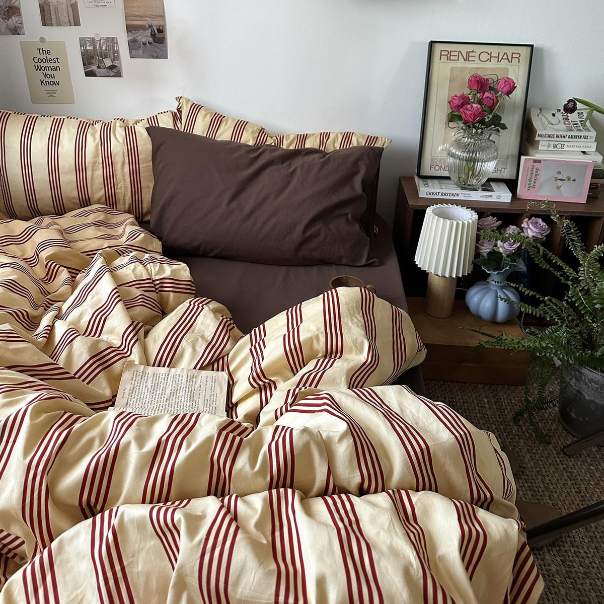Red Striped Cotton Duvet Cover Set