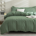 Green Striped Tufted Duvet Cover Set