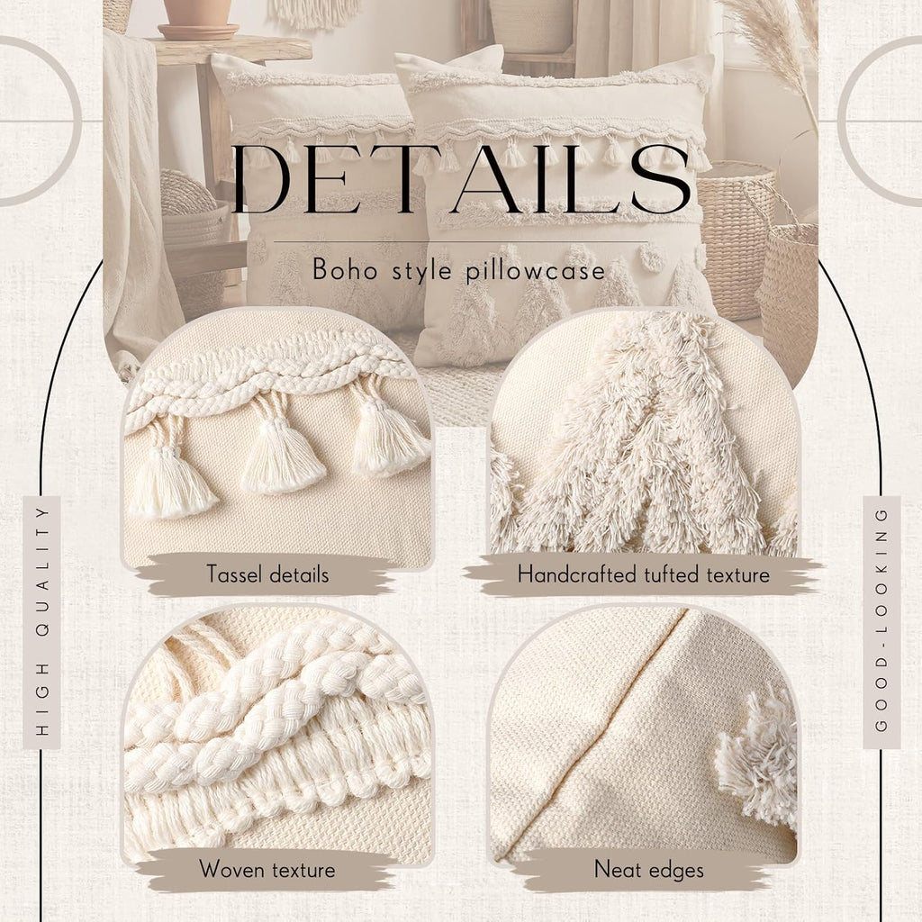 Beige Boho Textured Pillow Covers