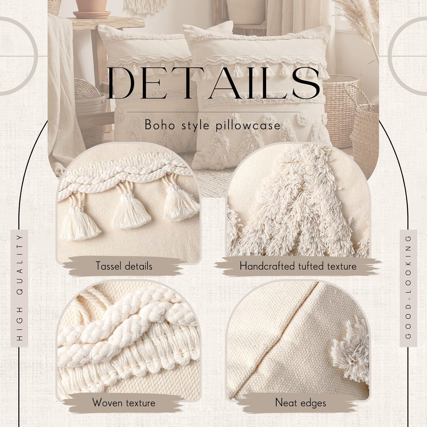 Beige Boho Textured Pillow Covers