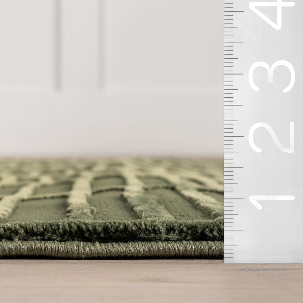 Washable Green Geometric Area Rug