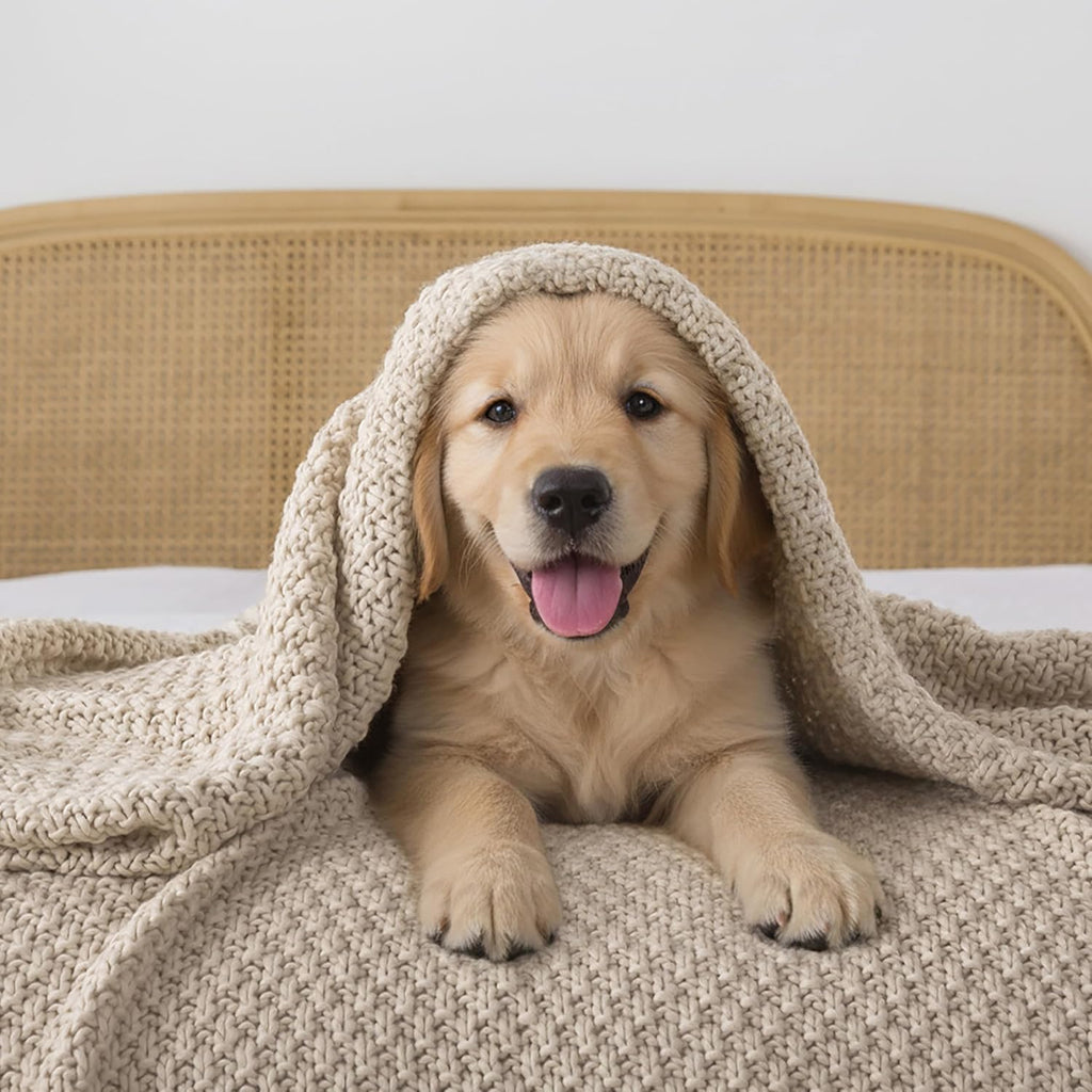 Camel Cable Knit Throw Blanket