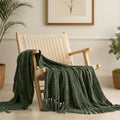 Olive Green Knit Tassel Throw Blanket