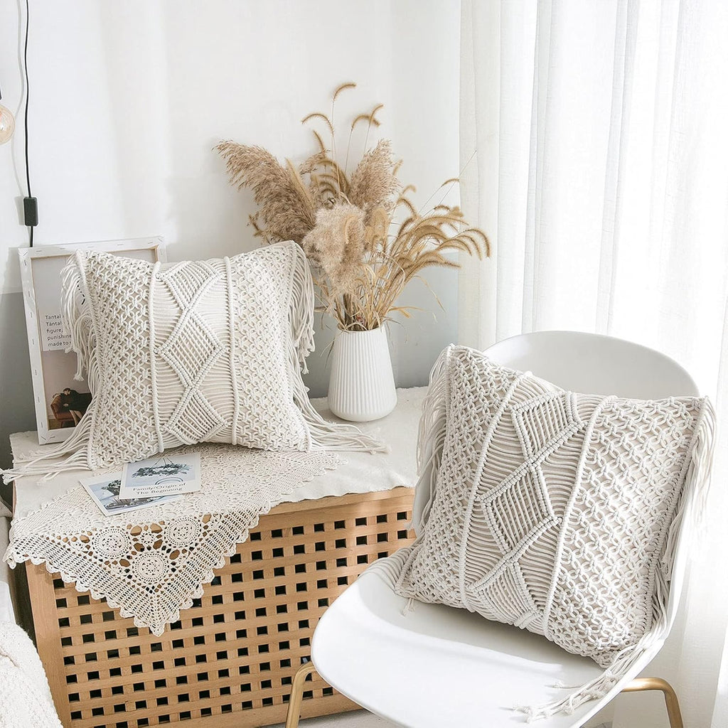 Cream Macrame Boho Pillow Covers