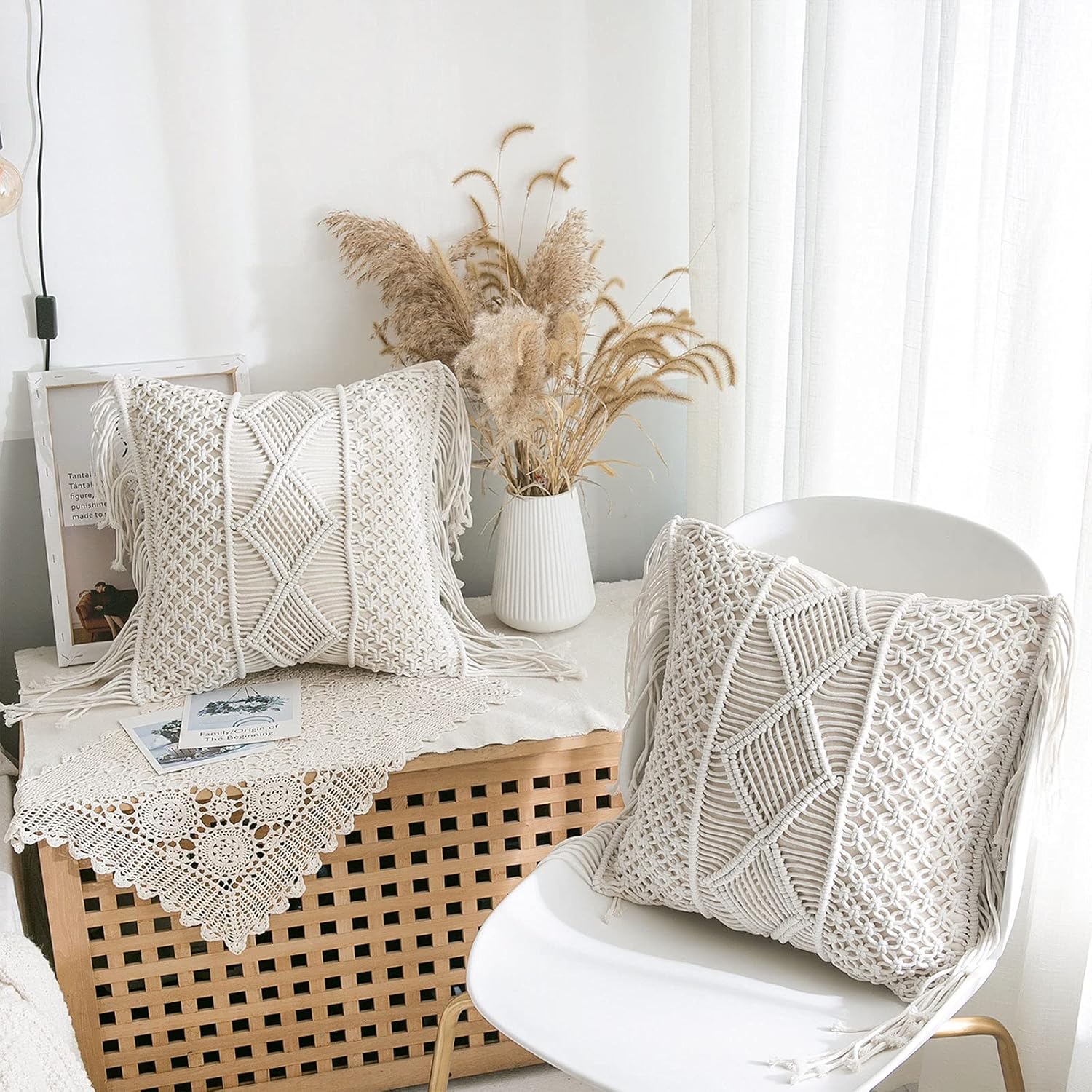 Cream Macrame Boho Pillow Covers