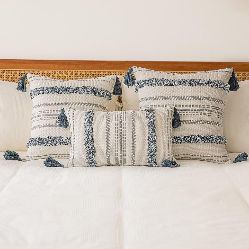 Dark Blue Boho Textured Pillow Covers