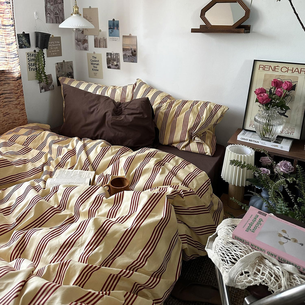 Red Striped Cotton Duvet Cover Set