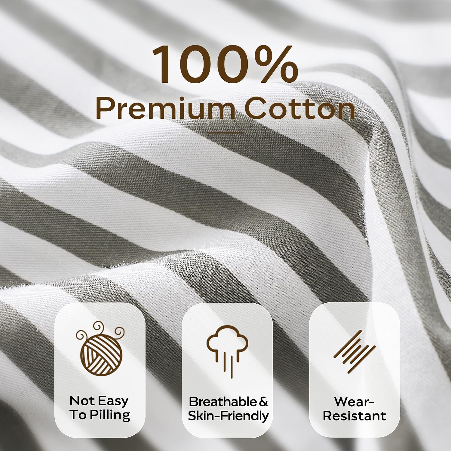 Grey Striped Cotton Duvet Cover Set
