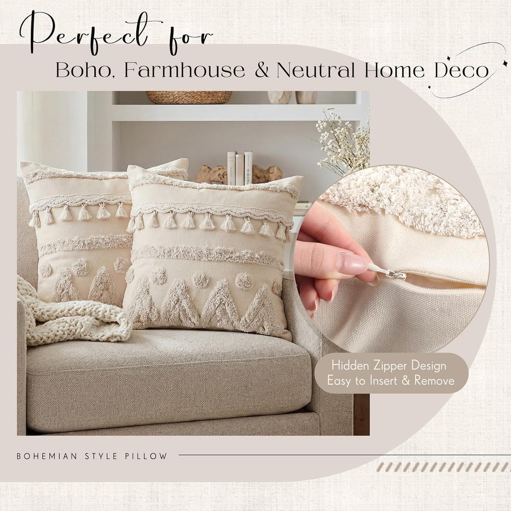 Beige Boho Textured Pillow Covers