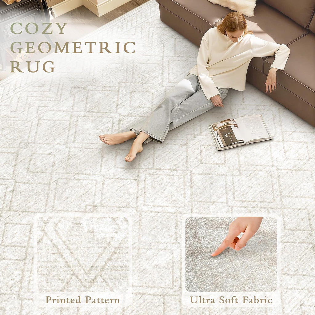 Boho Neutral Geometric Area Rug