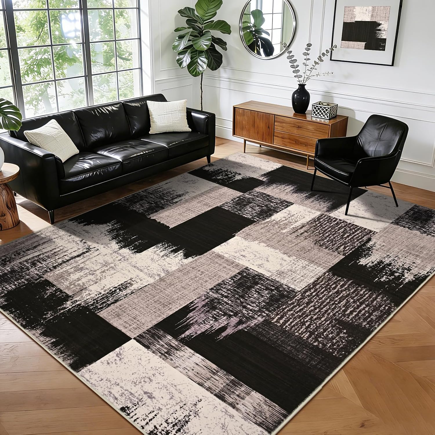 Washable Patchwork Geometric Area Rug
