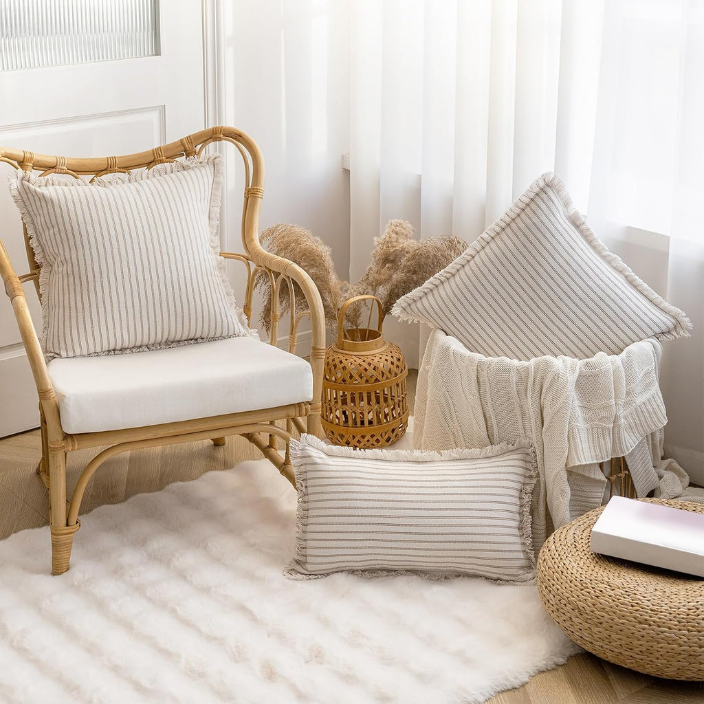Khaki Boho Fringe Pillow Covers