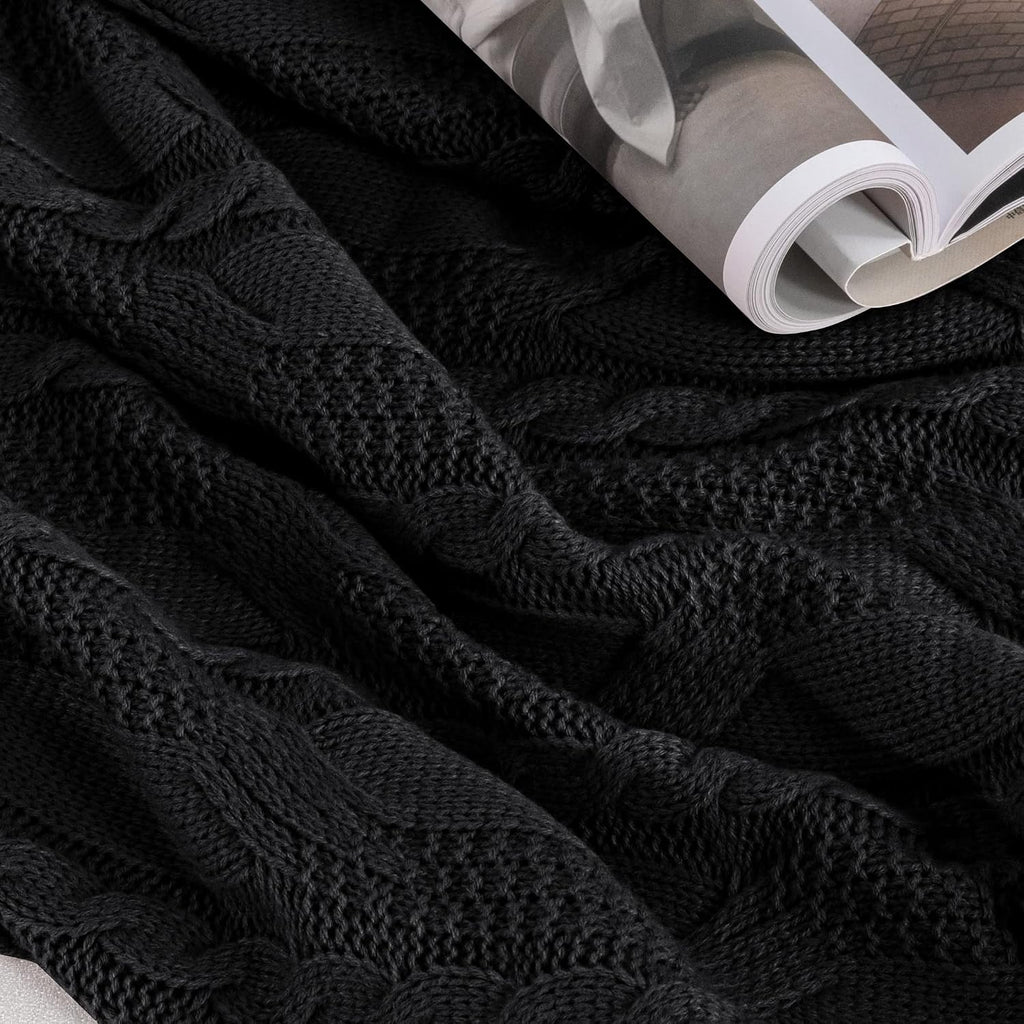 Black Cable Knit Throw Blanket