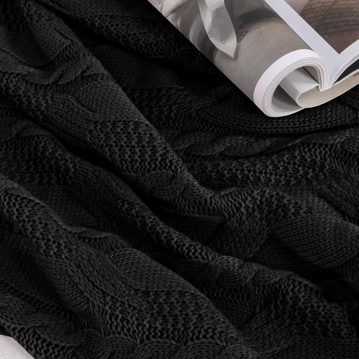 Black Cable Knit Throw Blanket