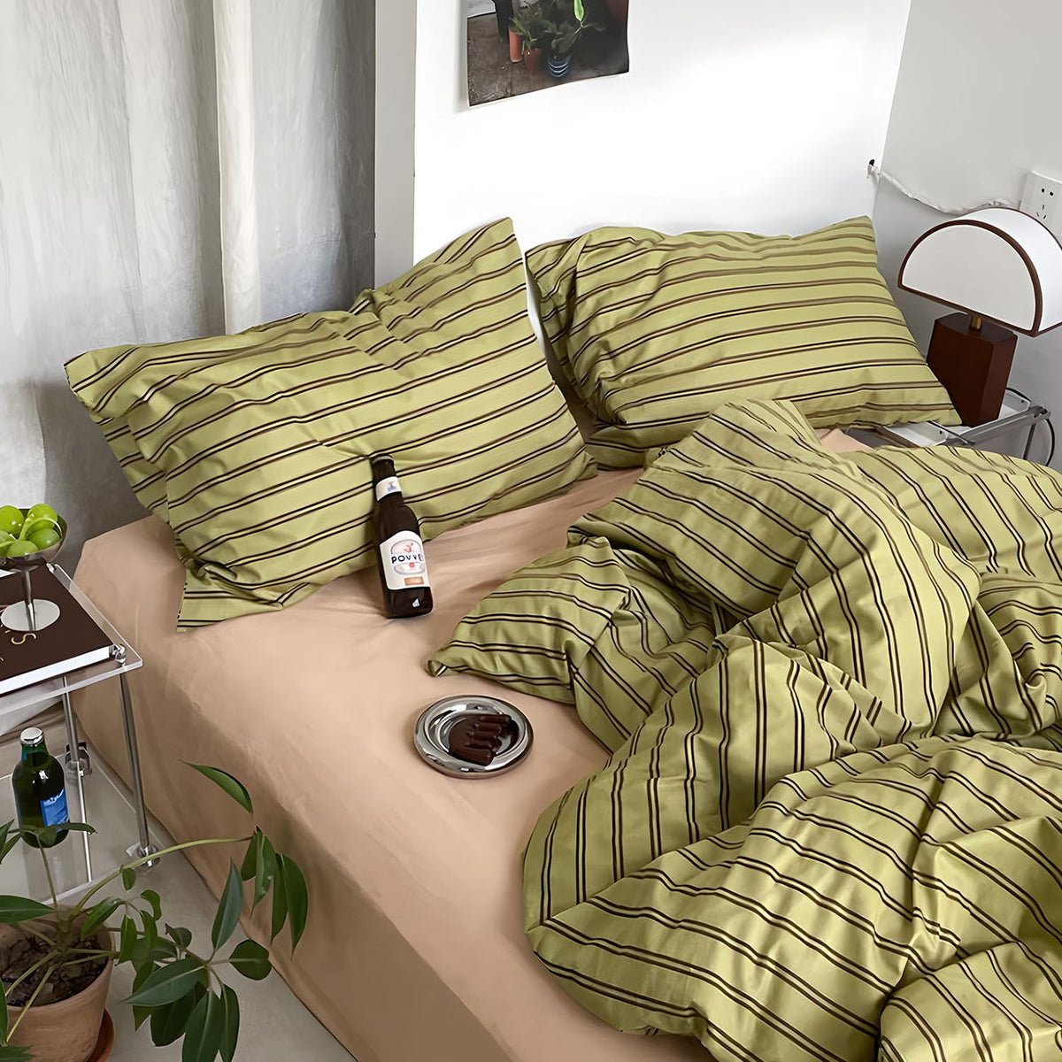 Olive Taupe Striped Duvet Cover Set