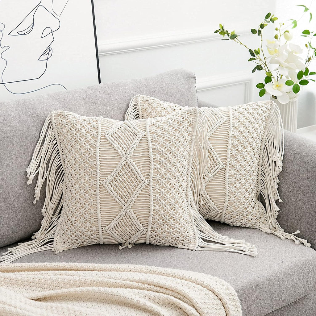 Cream Macrame Boho Pillow Covers