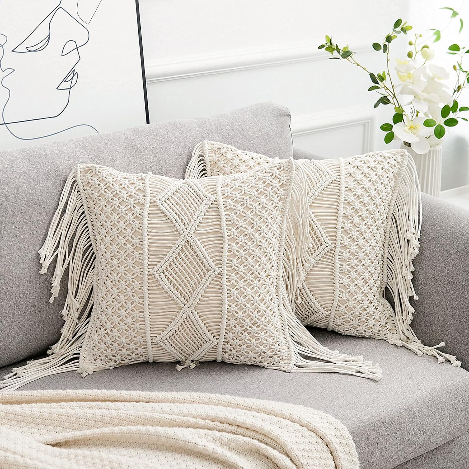Cream Macrame Boho Pillow Covers