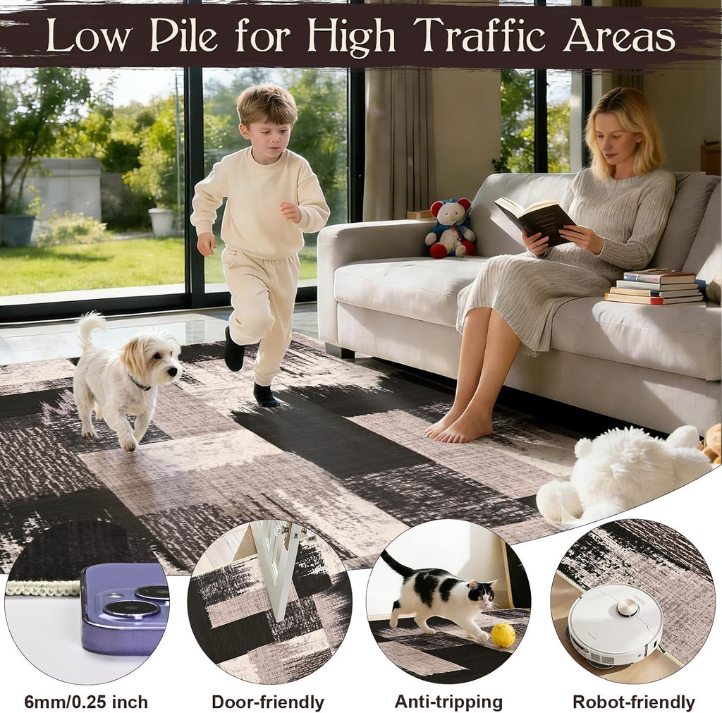Washable Patchwork Geometric Area Rug